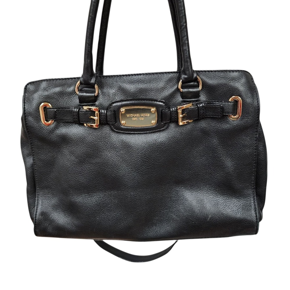 Michael Kors Hamilton East West Black Pebbled Leather Satchel/Shoulder Tote Bag